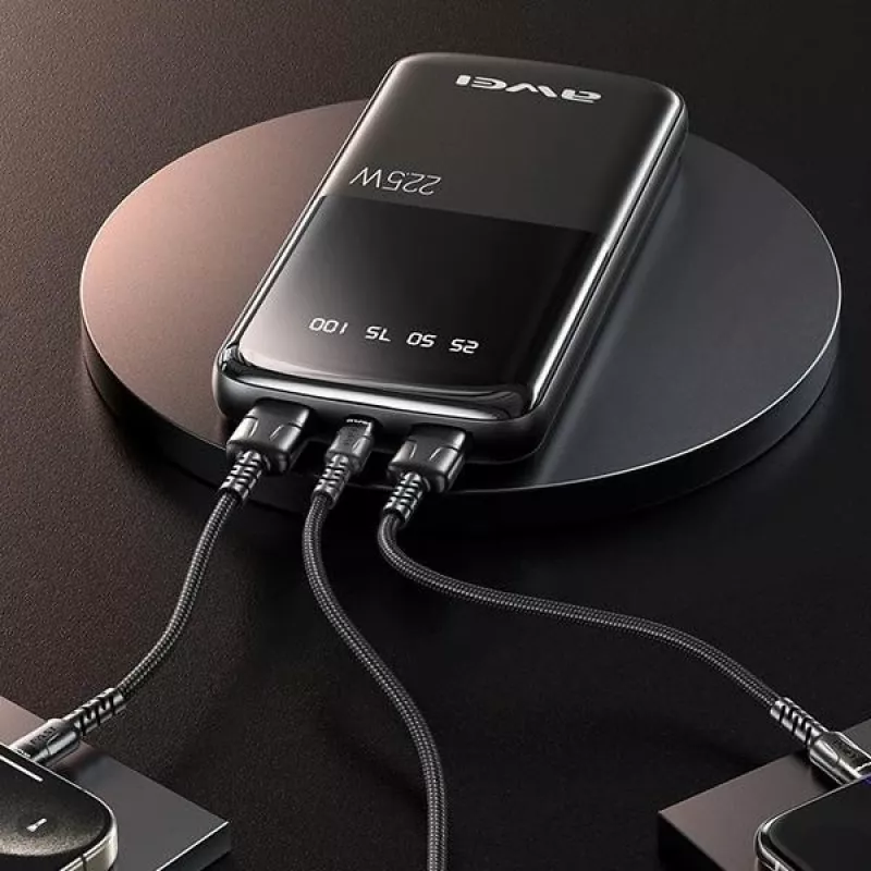 Awei PowerBank P10K 10000 mAh 22,5W Juoda/Juoda