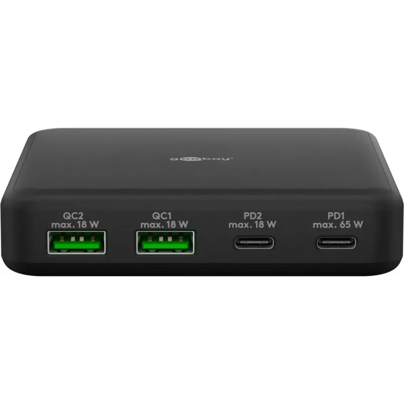 GOOBAY kelių prievadų USB-C PD GaN stalinis įkroviklis 65 W, juodas