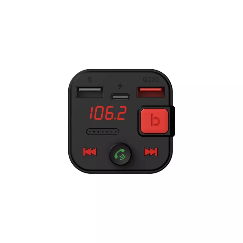 SAVIO FM siųstuvas, Bluetooth 5.3, QC 3.0 įkroviklis, LED ekranas, Bass Boost, TR-15, juodas