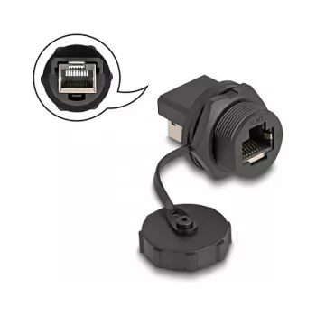 DeLOCK RJ45 Cat.6A jungtis IP67 vandeniui ir dulkėms atspari juoda