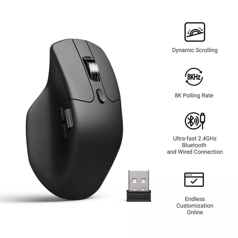 Pelė Keychron M6 dešinei rankai universali — optinė, RF + Bluetooth + USB-C, 30000 DPI, juoda