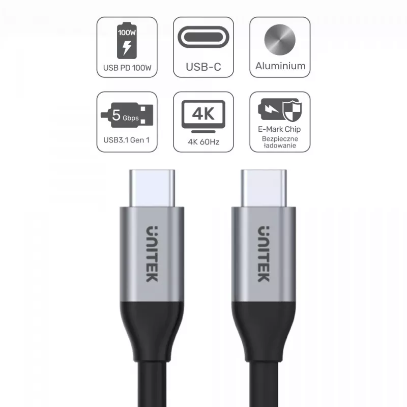 UNITEK C14091ABK USB-C laidas USB 3.2 Gen 2 2m juodas