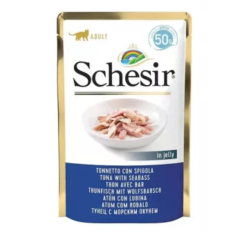 Šlapias kačių ėdalas Schesir Single Dish Tunas su Ešeriu 50 g pakelis