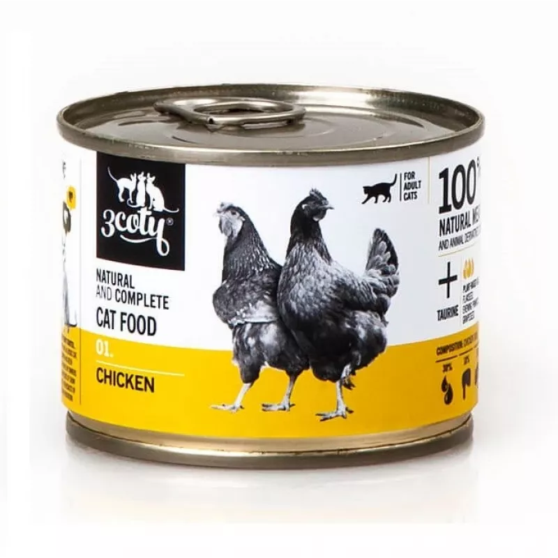 Šlapias kačių ėdalas 3coty 01 Vištiena 180 g