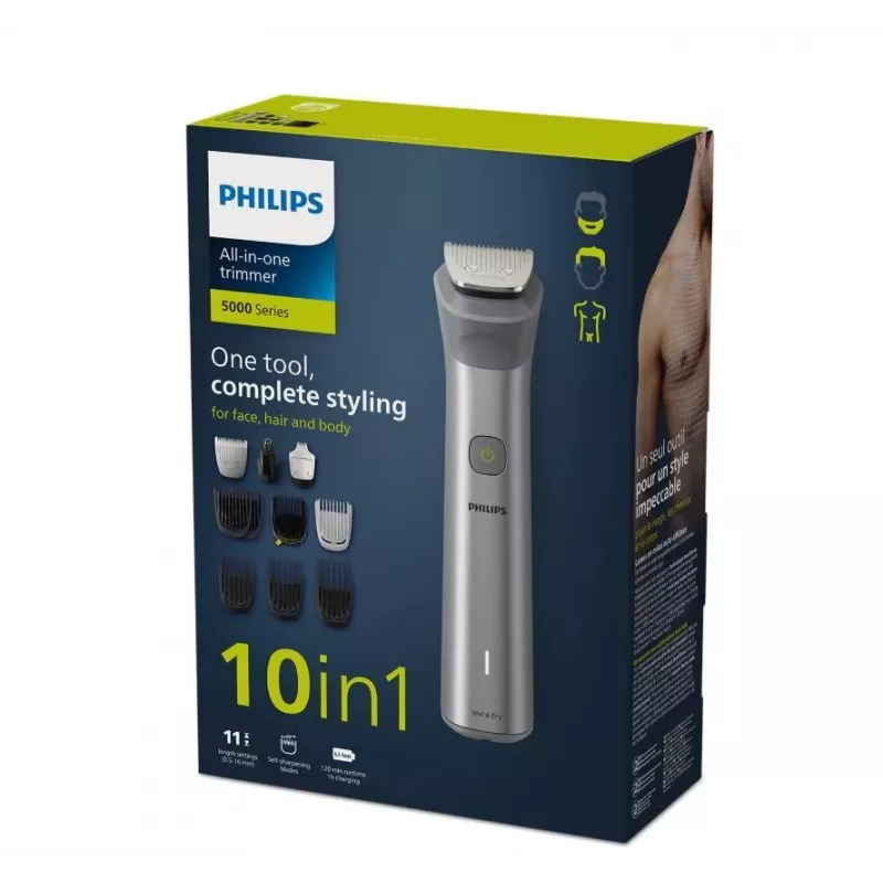 Philips All-in-One Trimmer MG5920/15 Series 5000, Nerūdijantis plienas, 0,5 mm, 1,6 cm, 1 mm, Barzdai, Ausims, Nosiai, Baterija