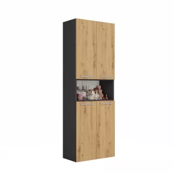 Vonios spintelė Top e Shop NEL 2K DK ANT/ART KP Graphite/Oak, laisvai pastatoma, 600×300×1740 mm, 3 lentynos