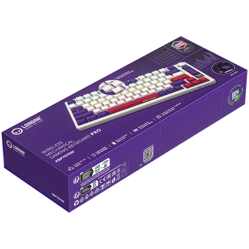 LORGAR KBP7075W belaidė 75% mechaninė žaidimų klaviatūra Pro, balta, EN išdėstymas