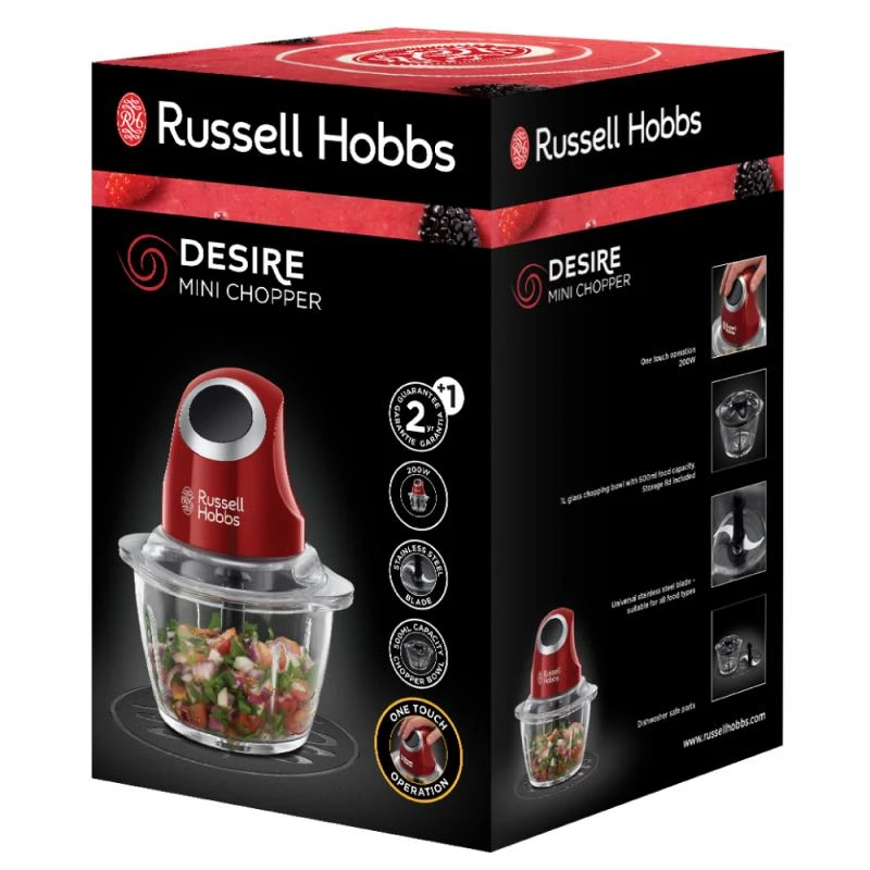 Elektrinis smulkintuvas Russell Hobbs 24660-56 – 1 l stiklinis dubuo, 200 W, raudonas