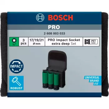 Impaktinių lizdų rinkinys Bosch PRO 1/2 colio, 3 vnt., gilūs lizdai su briaunų apsauga