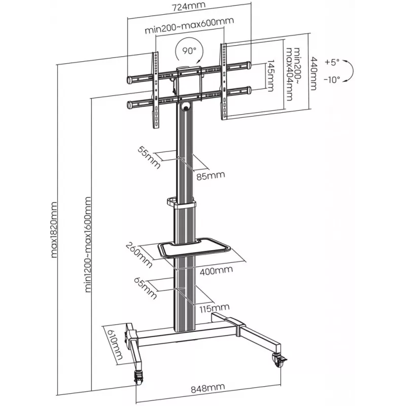Mobilus stovas televizoriui ART S-11, 37-86 colių, 50 kg