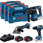 Profesionalus Bosch įrankių rinkinys GBH 18V-22 + GSR 18V-65 + GWS 18V-8, mėlynas, 2x Li-Ion akumuliatorius 5,0 Ah, 3 L-BOXX dėžėse