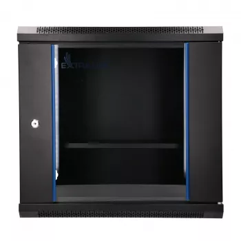 EXTRALINK LITE 9U 530x400 sieninis stelažinis kabinetas juodas su lentyna
