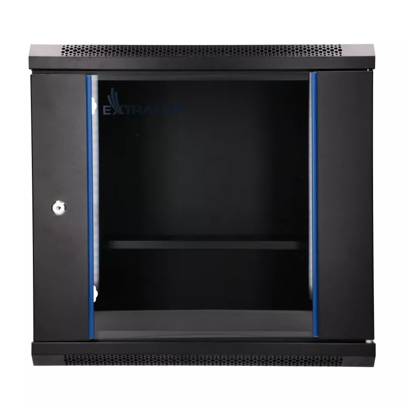 EXTRALINK LITE 9U 530x400 sieninis stelažinis kabinetas juodas su lentyna