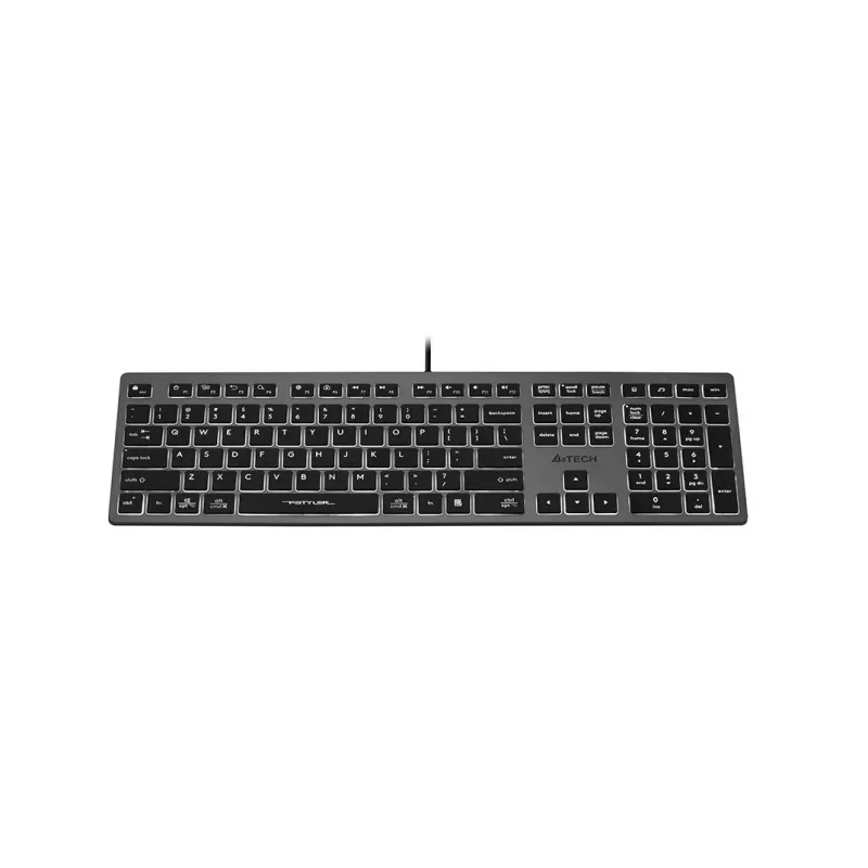Laidinė klaviatūra A4Tech FX60H USB QWERTY – pilno dydžio 100%, baltas foninis apšvietimas, pilka, USB stotelė