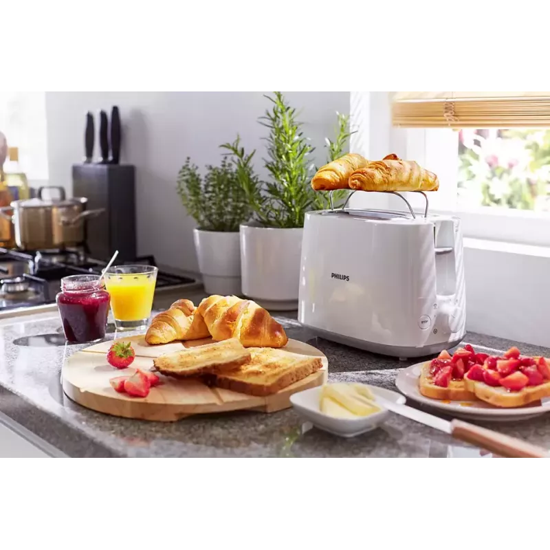 Skrudintuvas Philips Daily Collection HD2581/00 — 2 plytelės, 830 W, 8 kepimo lygiai, baltas