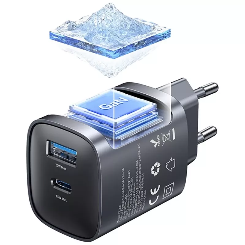 Įkroviklis USAMS CC290 T66 45W GaN USB-A + USB-C