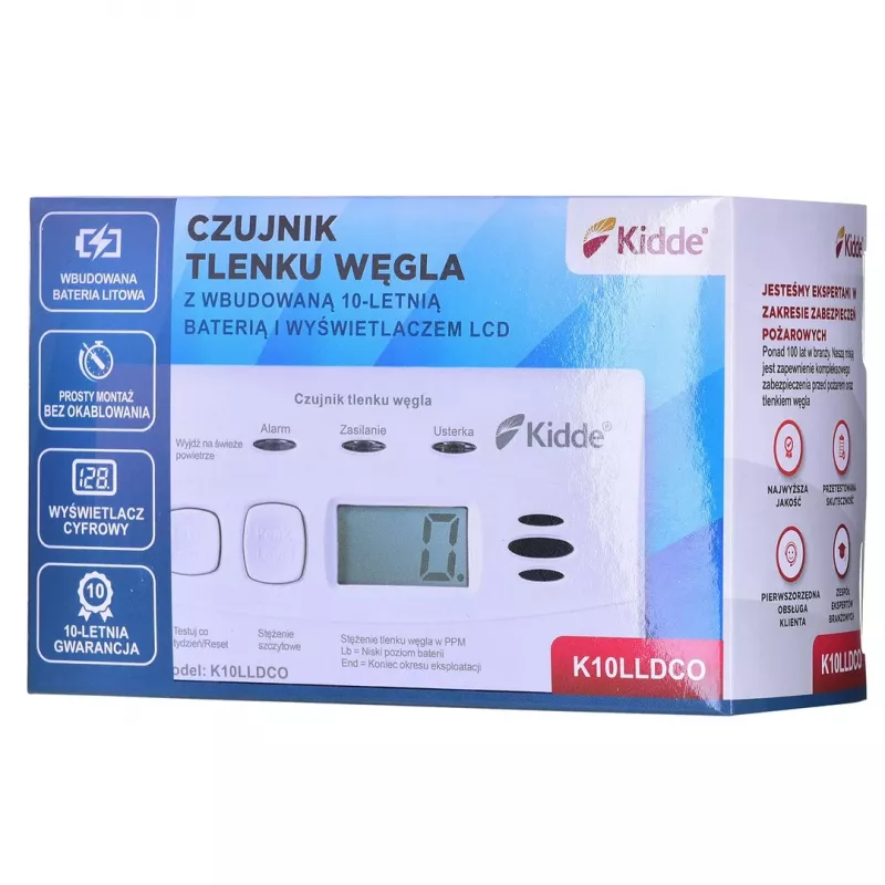 Anglies monoksido detektorius KIDDE K10LLDCO su LCD ekranu ir 10 metų baterija