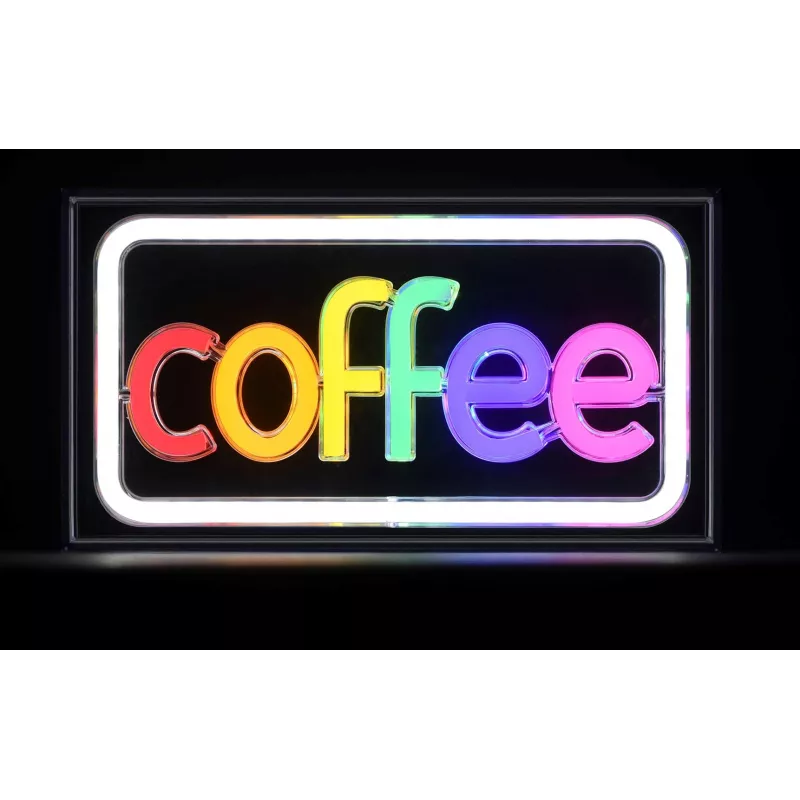 Neoninis LED užrašas ActiveJet AJE-NEON COFFEE, daugiaspalvis, USB 5V, montuojamas ant paviršiaus, AS plastikinis rėmas