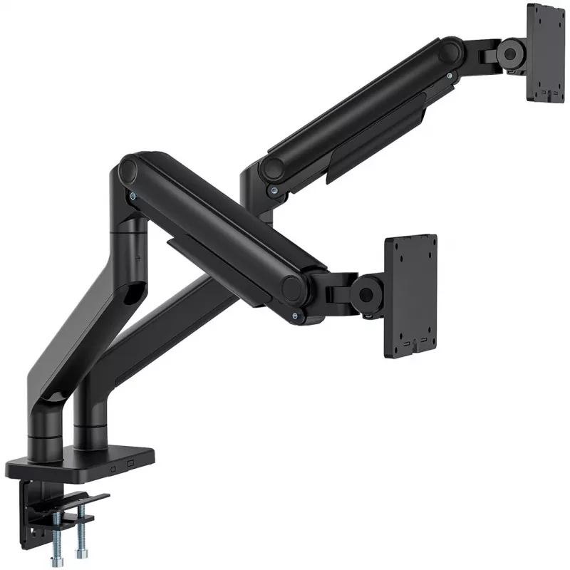 Laikiklis monitoriui DIGITUS Dvigubas monitorių laikiklis 2×45 colių ekranams, spaustuvas, 2×20 kg, VESA 75×75–100×100, pakreipimas -20–50°