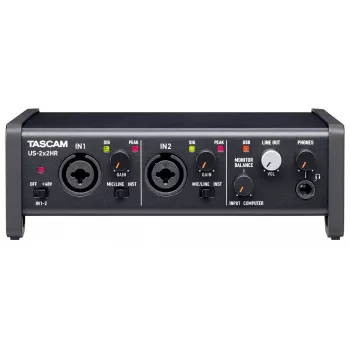 Garso sąsaja Tascam US-2X2HR, 2 x XLR/combo įėjimai, 192 kHz, USB 2.0, MIDI In/Out, stalinė, juoda