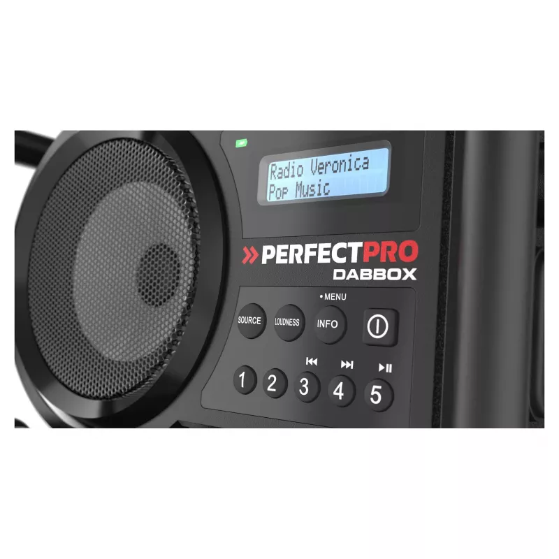 Perfectpro DABBOX radijo imtuvas DAB+ FM AUX Bluetooth atsparus smūgiams