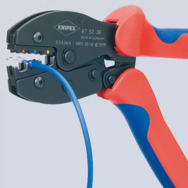 Knipex PreciForce 975236 SB presavimo replės – izoliuotos rankenos juoda, mėlyna, raudona