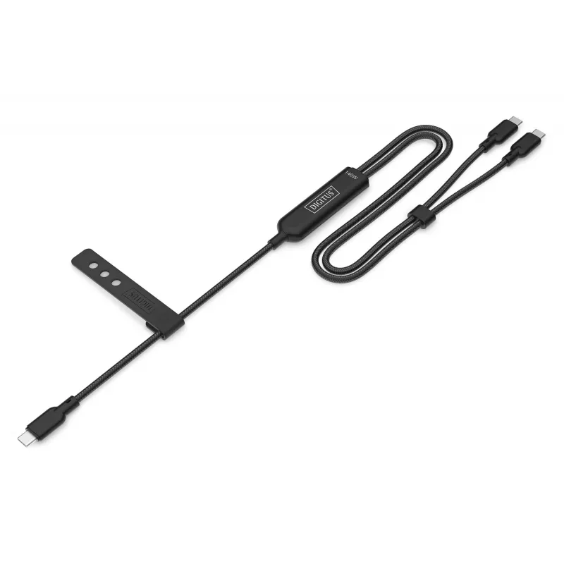 DIGITUS USB-C 2 viename krovimo laidas 140W, USB-C į 2×USB-C, 1,8 m, USB 2.0, juodas