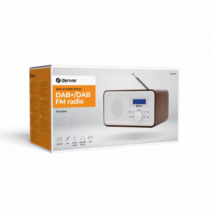 Stalinis radijo imtuvas DENVER DAB-30DW DAB/FM, tamsaus medžio apdaila
