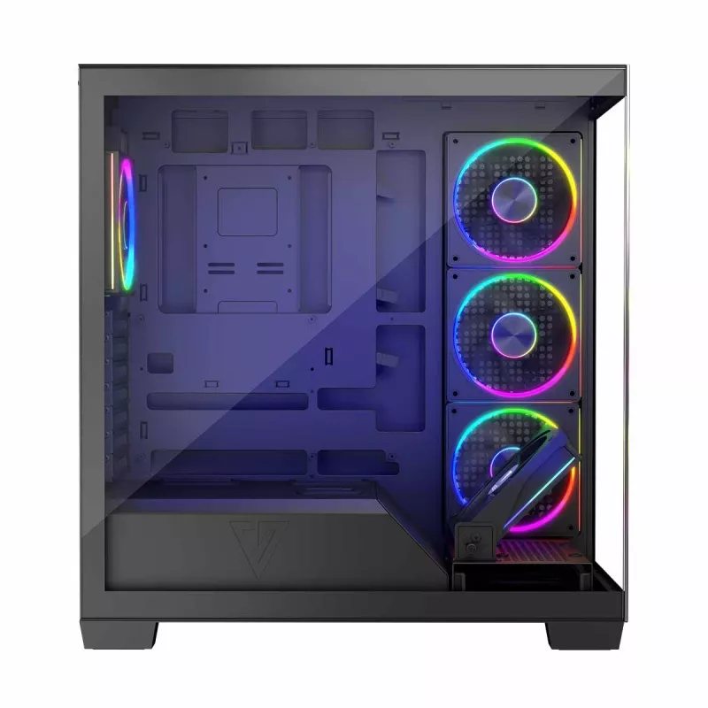 PC korpusas MODECOM Volcano Stellar 5F ATX Midi bokštas, grūdintas stiklas, 5 iš anksto sumontuoti ventiliatoriai, USB‑C, palaiko microATX/ATX, maks. GPU 420 mm, CPU aušintuvo aukštis 175 mm