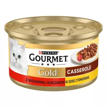 Šlapias kačių ėdalas Gourmet (Purina) Gold 85 g – suaugusioms katėms, jautiena ir vištiena