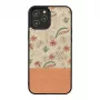 Apsauginis dėklas iPhone 12 Pro Max – medis ir polikarbonatas, rožinė gėlė ant juodo