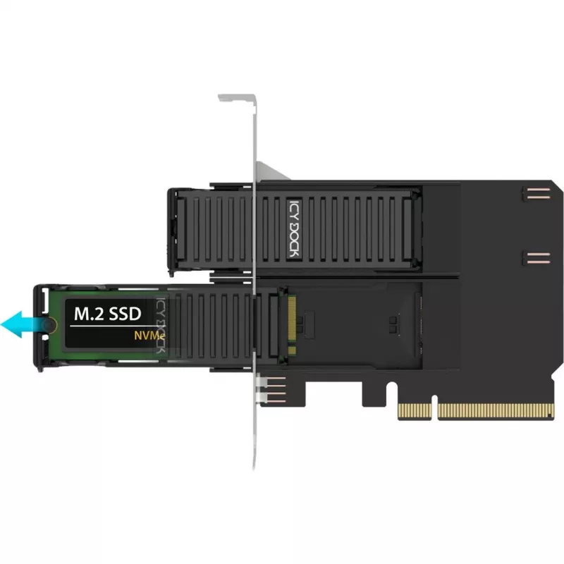 PCIe adapterių kortelė ICY BOX MB312M4P-B – 2× M.2 NVMe į PCIe 4.0 x8 (bifurkacija)