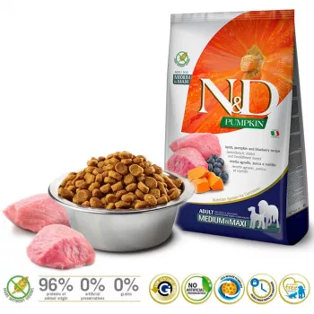 FARMINA N&D Pumpkin Lamb&Blueberry Adult Medium & Maxi – sausas šunų ėdalas – 12 kg