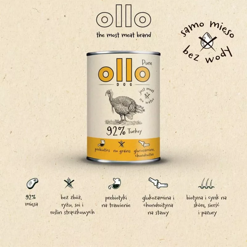 OLLO Pure Turkey šlapias ėdalas šunims – 850 g