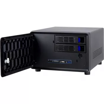 Inter-Tech SC-2100 – mažo formato (SFF) kompiuterio korpusas, juodas, Mini-ITX, plieninis, su veiklos, aliarmo, HDD, tinklo ir maitinimo indikatoriais (88887285)
