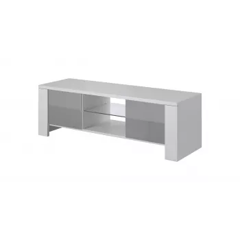 Cama TV stovas WEST 42/130/42 baltas/pilkas blizgus