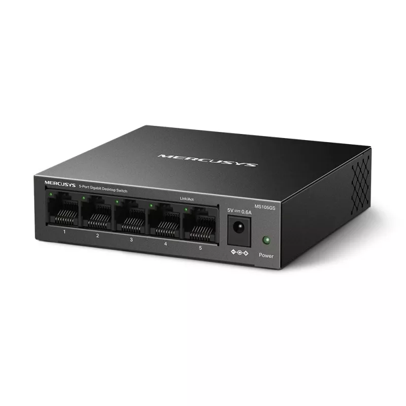 Mercusys MS105GS – stalinis jungiklis, 5 Gigabit prievadai, juodas