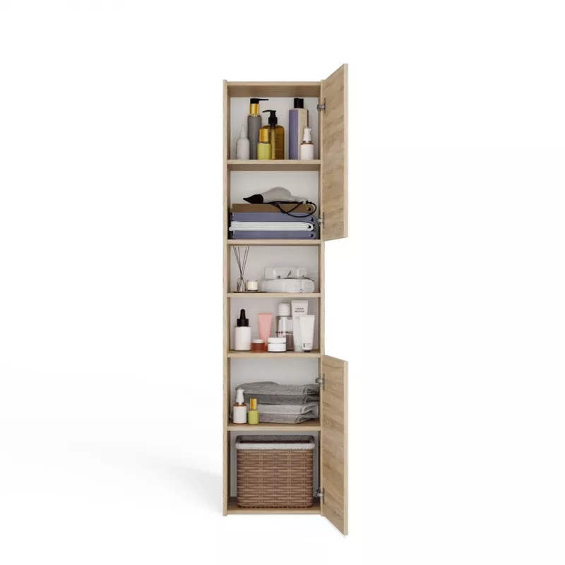 Vonios kambario lentyna spinta S40 SONOMA ąžuolinis rėmas, laisvai pastatoma, 6 lentynos, 400×300×1700 mm