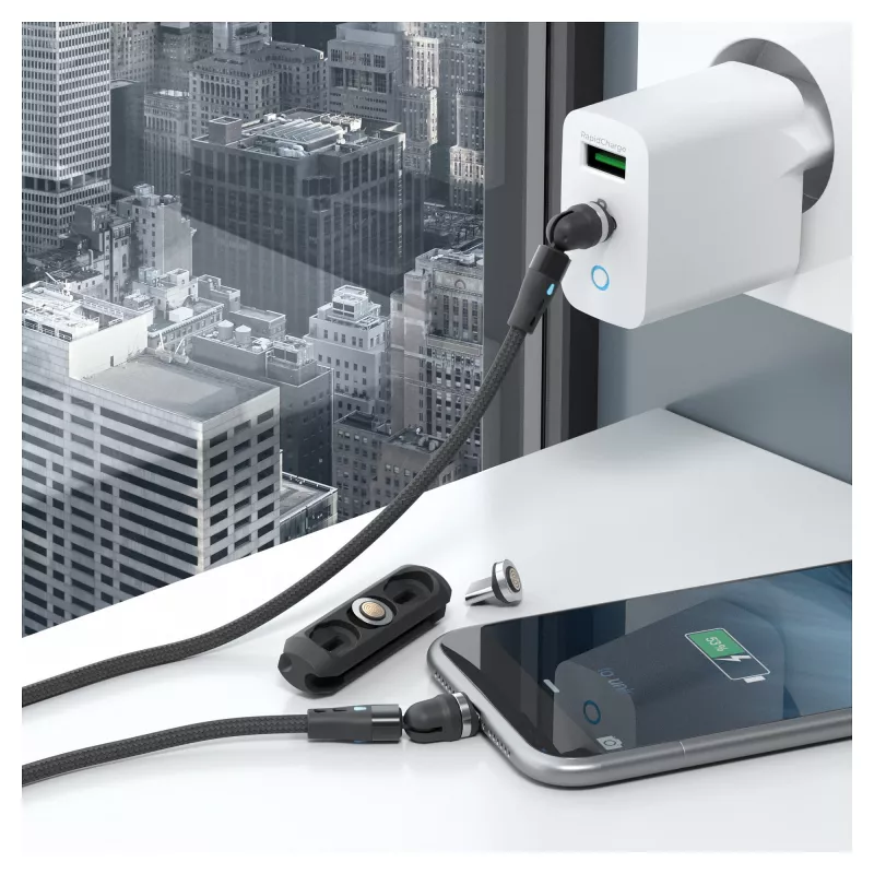 USB laidas RealPower MagneticCharge2 1 m juodas greitas įkrovimas ir duomenų perdavimas