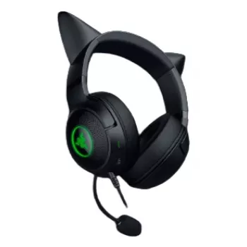 Ausinės žaidimams Razer Kraken Kitty V2 - Juodos, su kačių auselėmis ir RGB apšvietimu