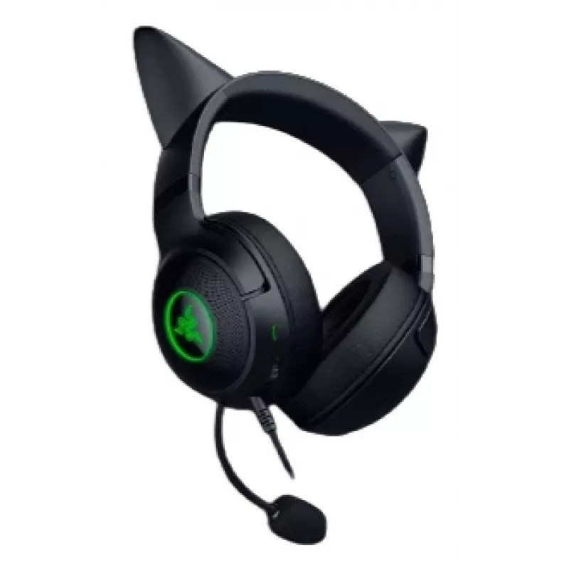 Ausinės žaidimams Razer Kraken Kitty V2 - Juodos, su kačių auselėmis ir RGB apšvietimu