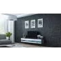 TV spintelė Cama Meble VIGO NEW 30/140/40 — 1400×400×300 mm, pilkas viršus, pilkas rėmas, balti blizgūs fasadai