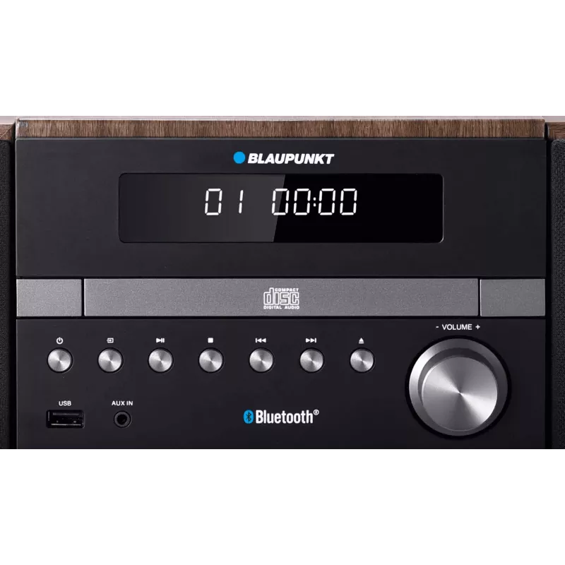 Mikro sistema Blaupunkt su Bluetooth, CD/MP3/USB/AUX, RDS/ID3, laikrodžiu ir žadintuvu