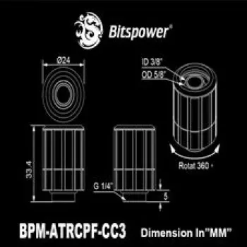 BitsPower tiesus jungtis G1/4 vyriška su sukamuoju jungtimi 16/10 mm — matinė juoda
