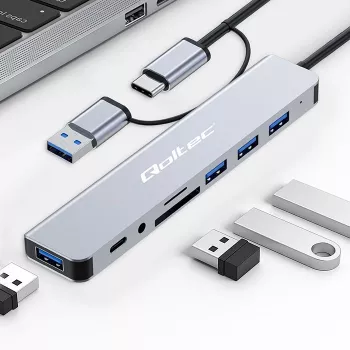 QOLTEC USB-C centras 4x USB + SD/TF kortelių skaitytuvas modelis 53794