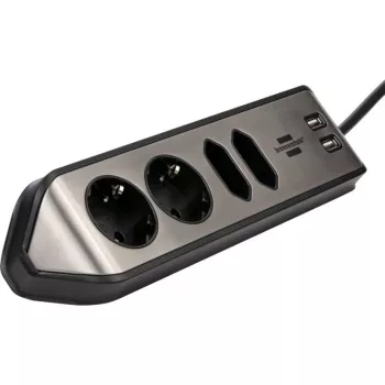 Brennenstuhl estilo Eck-Steckdosenleiste 4-fach, schwarz 2x Schutzkontakt-Steckdosen, 2x Euro-Steckdosen, inkl. USB-Ladefunktion