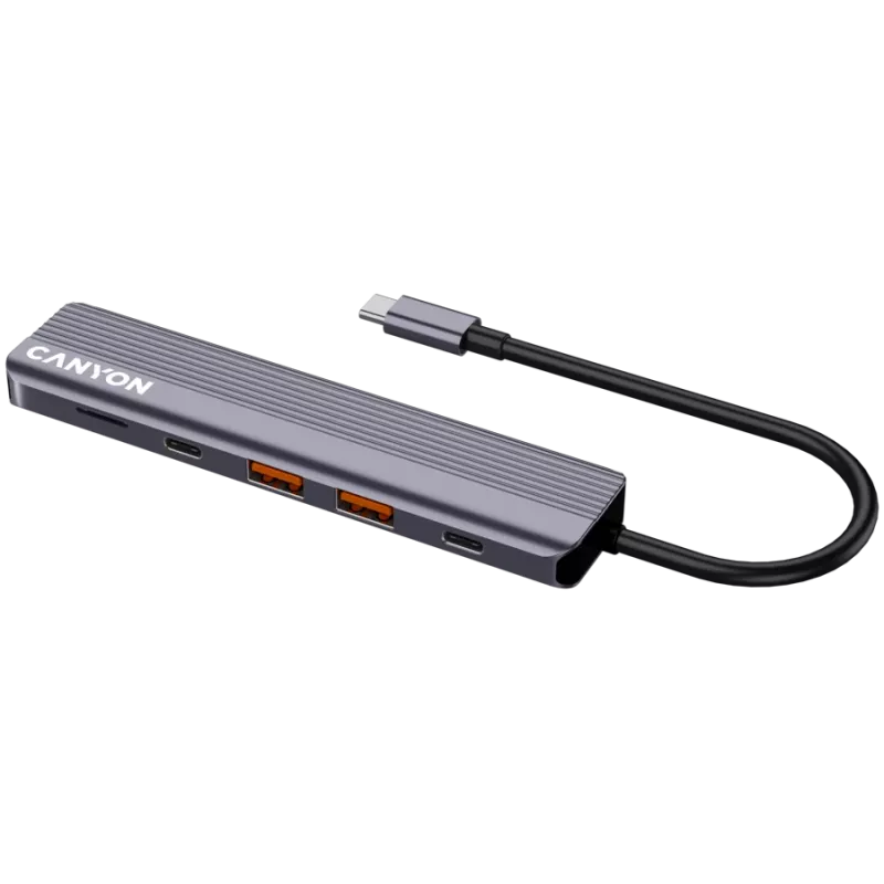 USB Type-C stotelė CANYON DS-17 – HDMI, USB 3.2 Gen 1 A, USB-C, MicroSD, 10000 Mbit/s, pilka