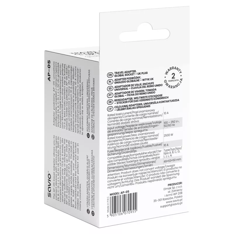 Savio AP-05 maitinimo adapteris/inverteris 2500 W Baltas