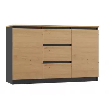 Komoda Topeshop 2D3S ANT/ART BA KPL – antracitas ir ąžuolas, 3 stalčiai