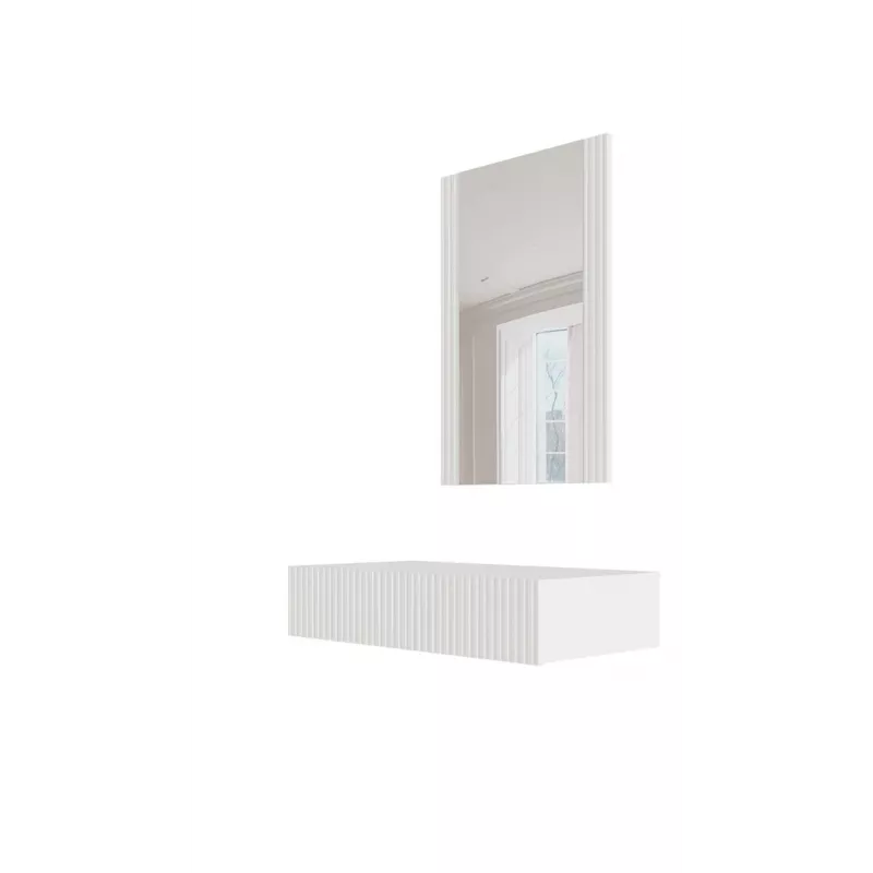 Tualetinis staliukas su veidrodžiu cama meble PAFOS 80×41,6×100 cm, baltas matinis, MDF rėmas, 1 stalčius